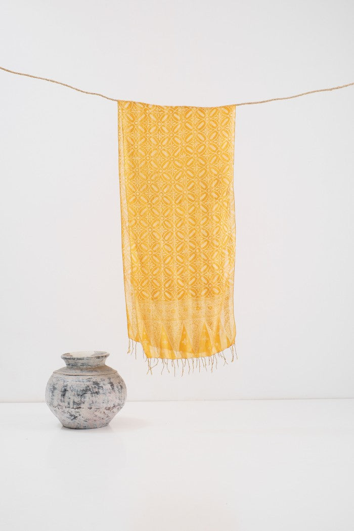 Syal Batik Sutra Kawung - Yellow - 45