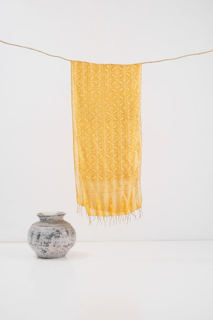 Syal Batik Sutra Kawung - Yellow - 45