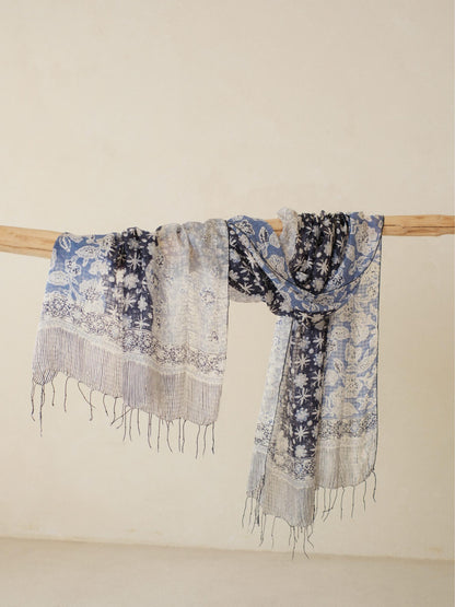 Batik Ratu - Selendang Sutra Batik - Truntum Daun - Dark Blue