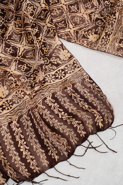 Syal Batik Sutra Kotak Bintang - Brown - 45