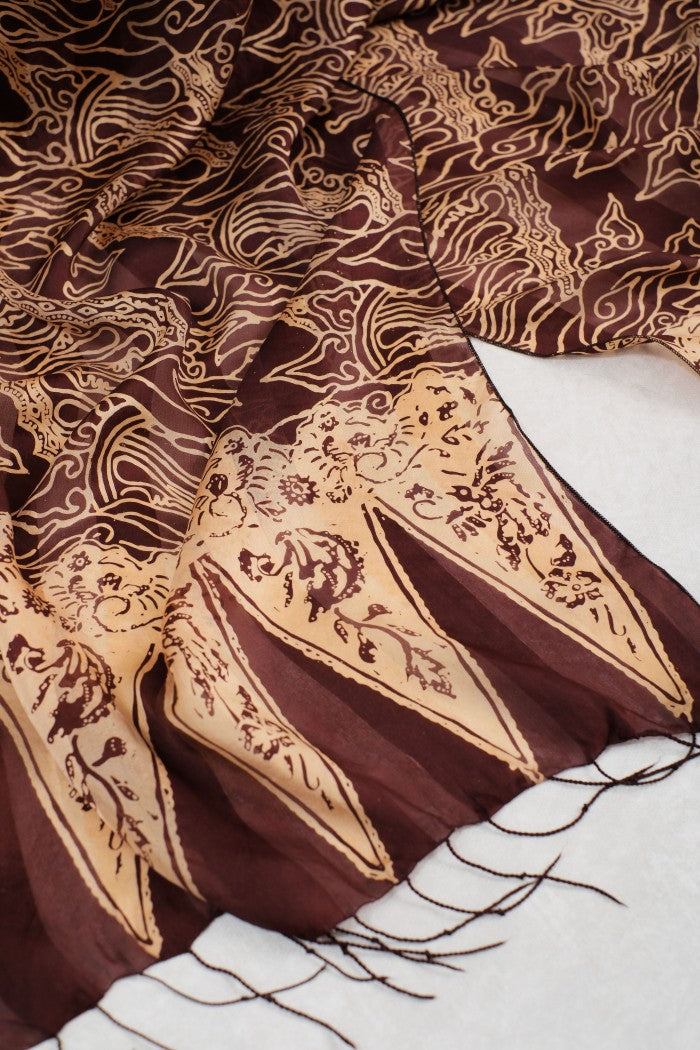 Syal Batik Sutra Mega Mendung Parang - Brown - 45