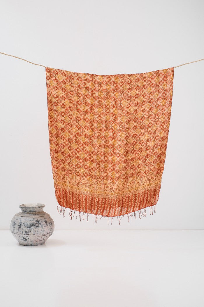 Selendang Sutra Batik - Kotak in Orange  - 90
