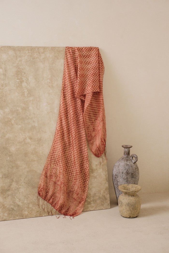 Syal Batik Sutra Kotak - Terracotta - 45