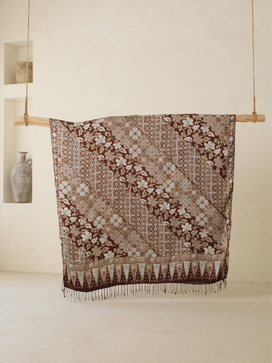 Selendang Sutra Batik Tulis - Semanggi - Brown