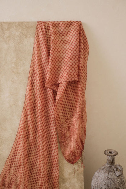 Syal Batik Sutra Kotak - Terracotta - 45