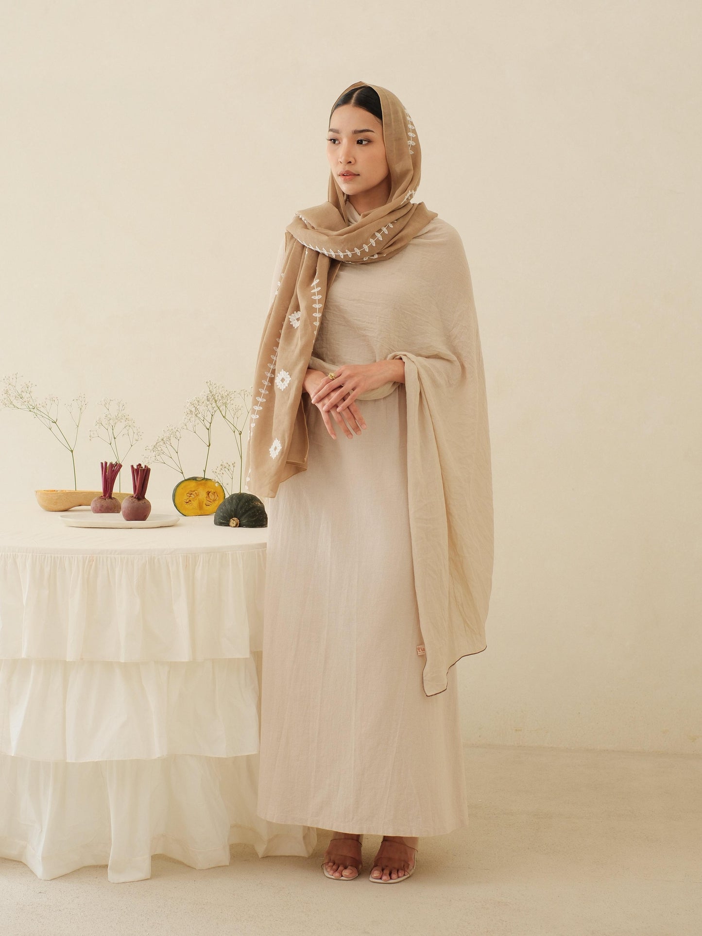 Noor in Brown Shawl - Selendang Batik