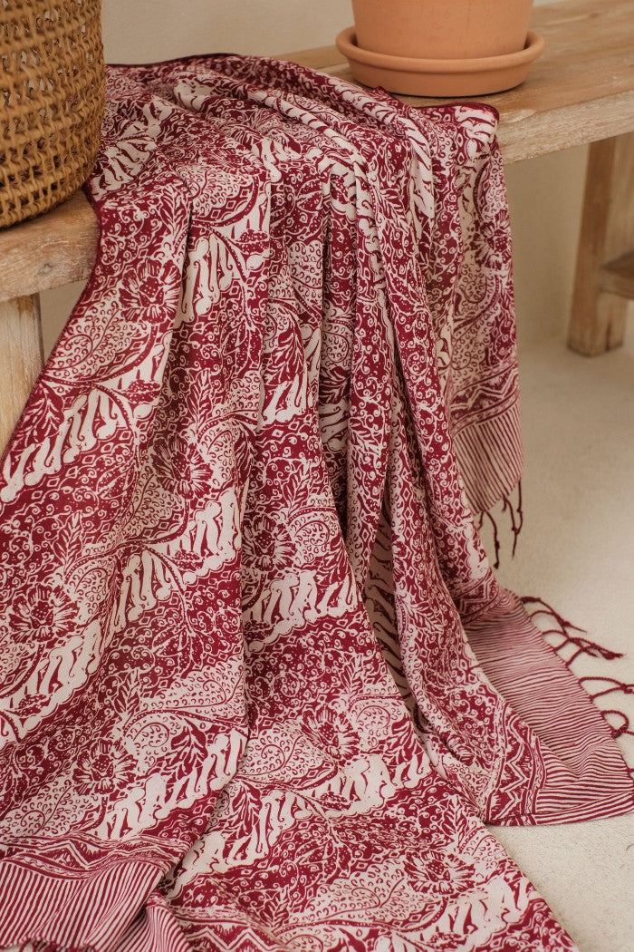 Selendang Batik TCN Parang Bunga Maroon - 80