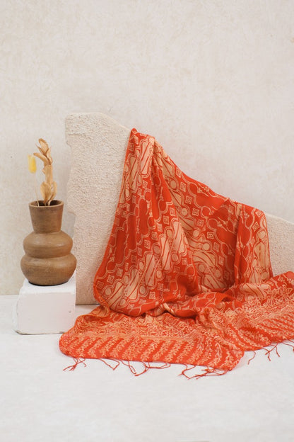 Syal Batik Sutra Parang Rusak - Orange - 45