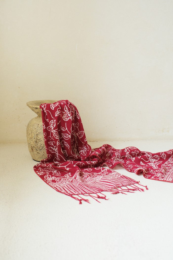 Scarf Batik TCN Daun Rambat Maroon