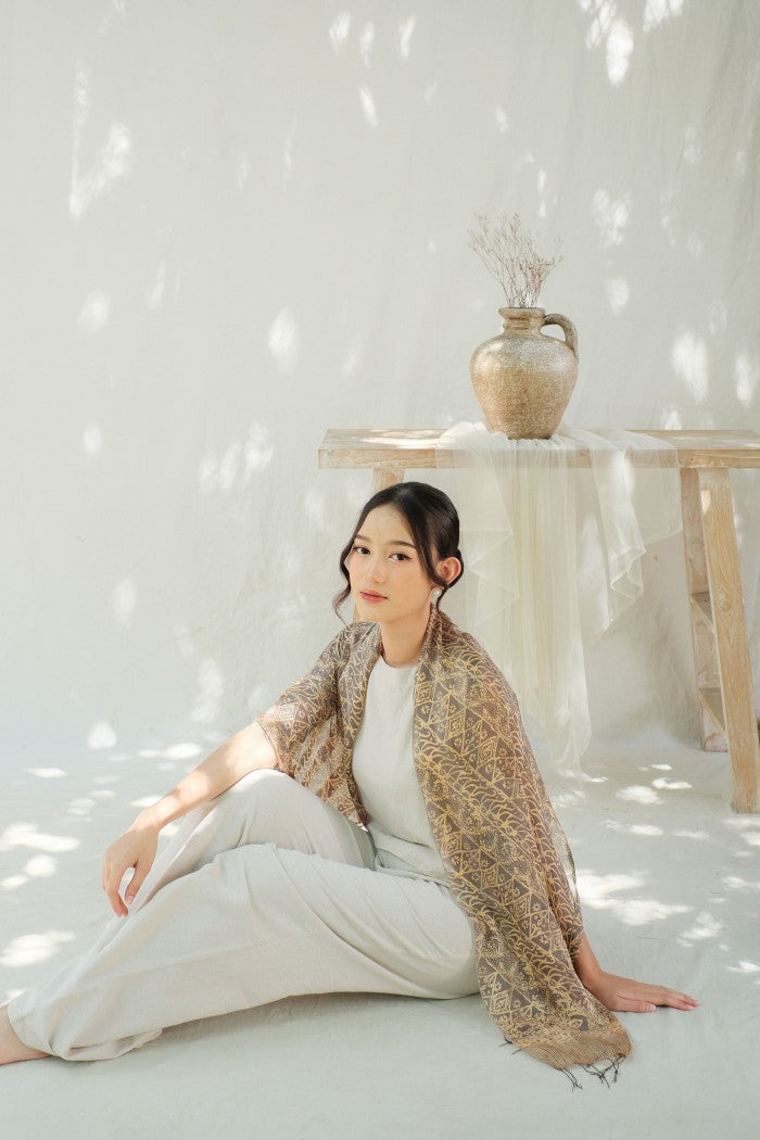 Syal Batik Sutra Parang Songket - Grey - 45