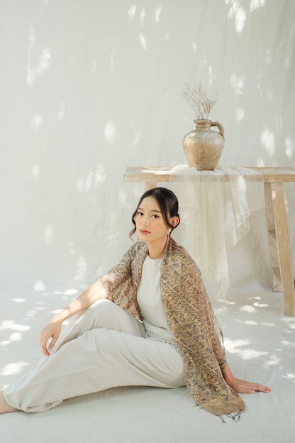 Syal Batik Sutra Parang Songket - Grey - 45