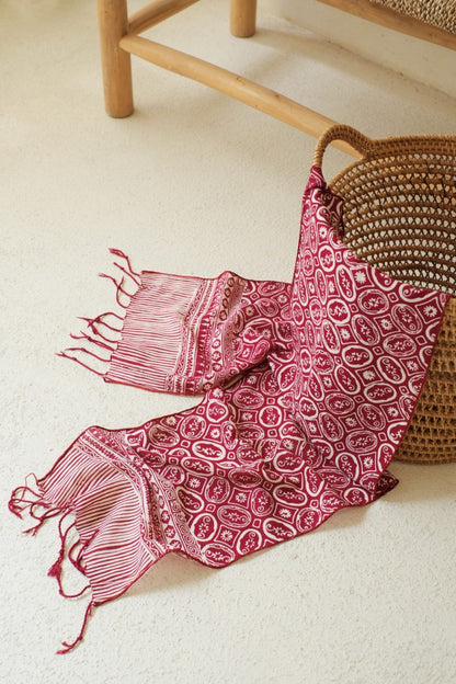 Scarf Batik TCN Kawung Bunga Maroon