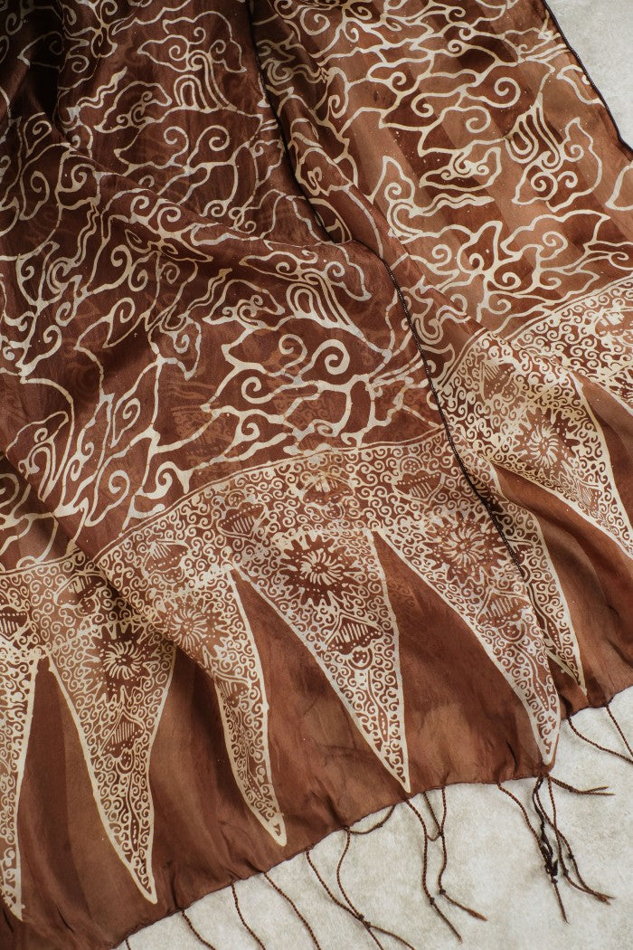Syal Batik Sutra Mega Mendung - Brown - 45