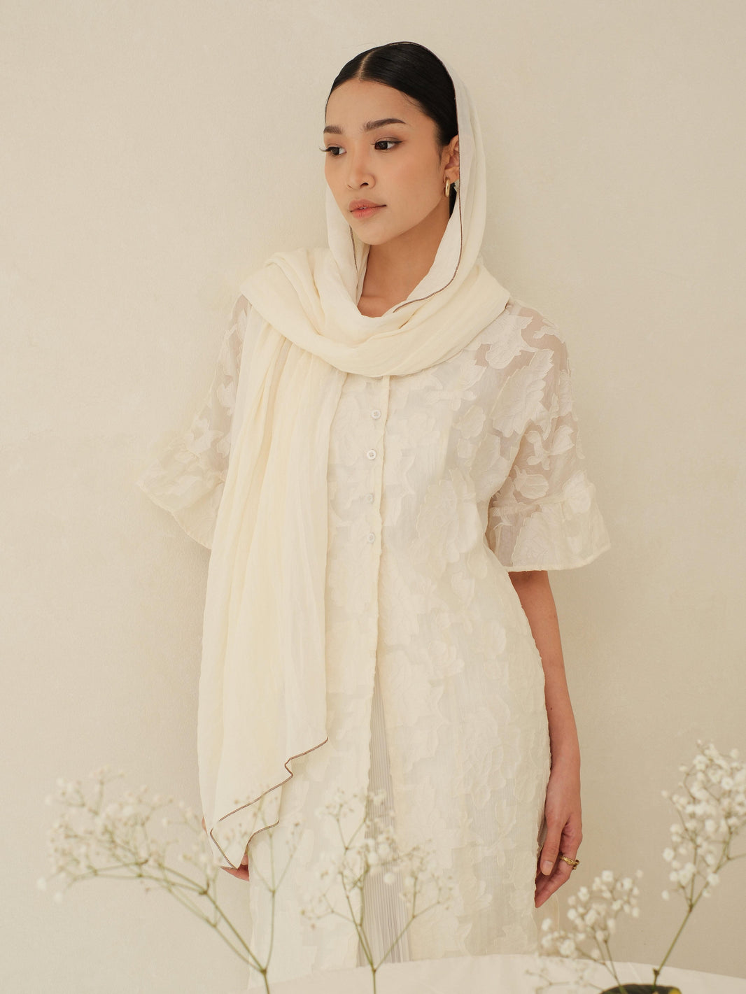 Alma in White Shawl - Selendang Batik