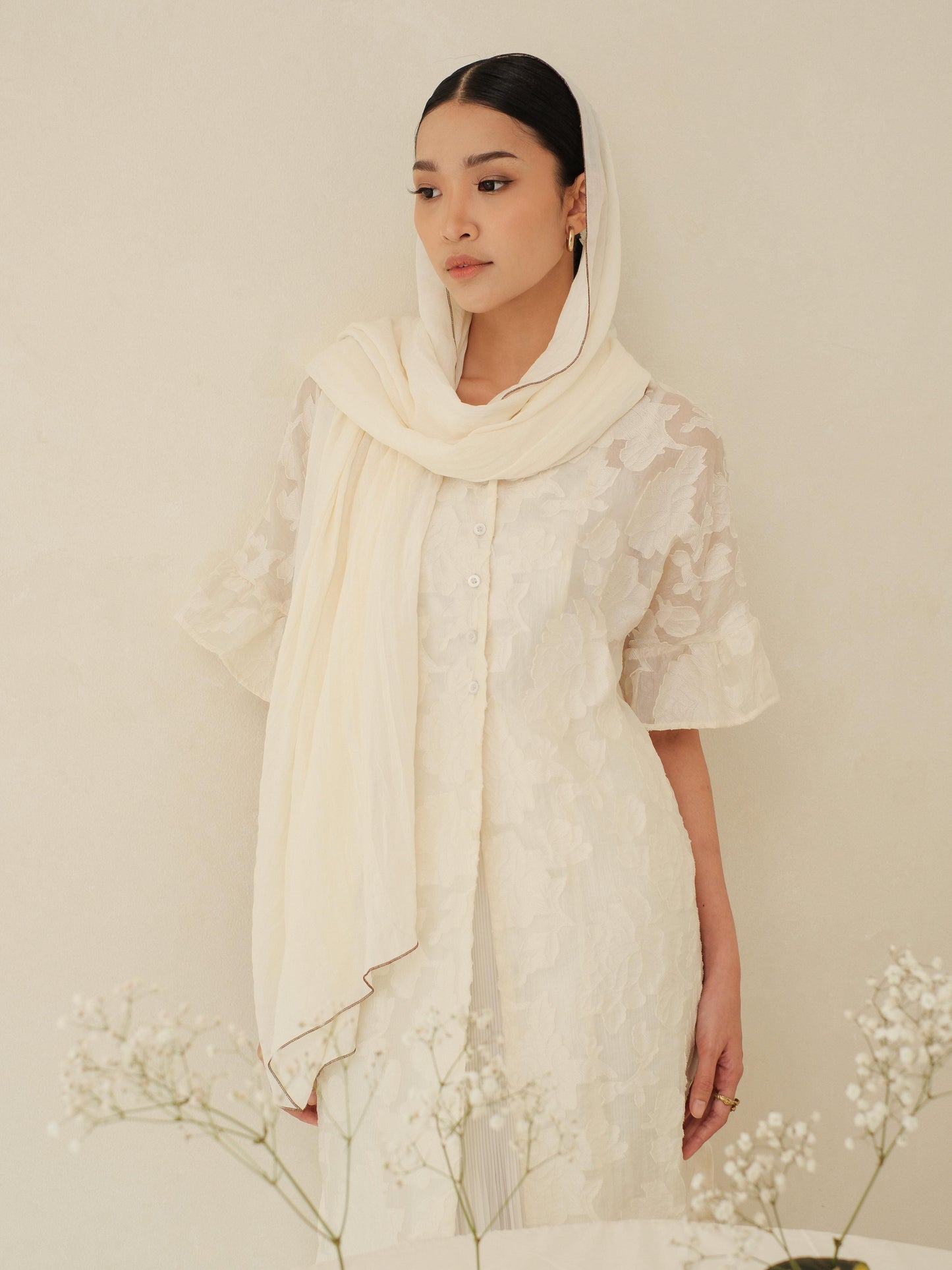 Alma in White Shawl - Selendang Batik