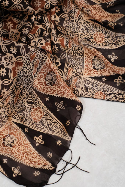 Syal Batik Sutra Kawung Bunga - Brown - 45