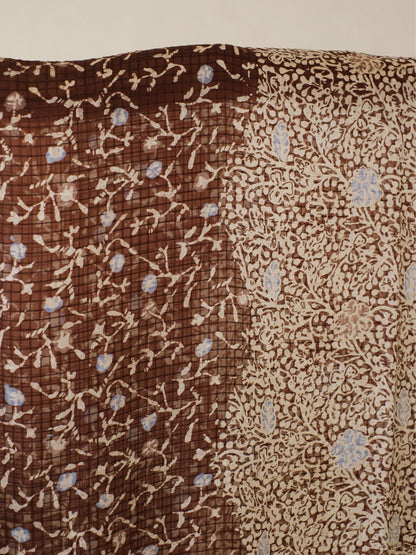 Batik Ratu - Selendang Sutra Batik - Daun Karang - Brown Blue