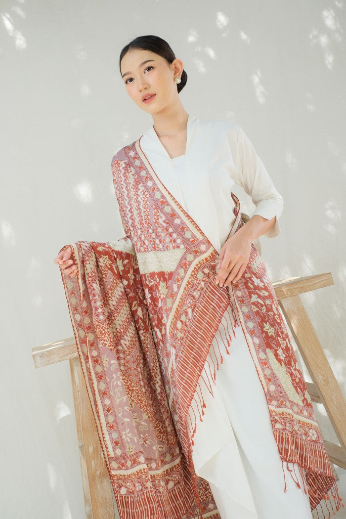 Selendang Sutra Batik Tulis - Rimba Jawi - Red