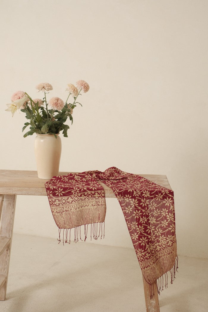 Scarf Batik Melati Tangkai - Maroon | DNN