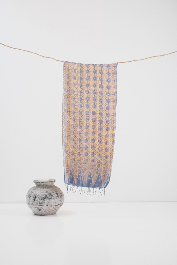 Syal Batik Sutra Kawung Kemplong - Blue - 45