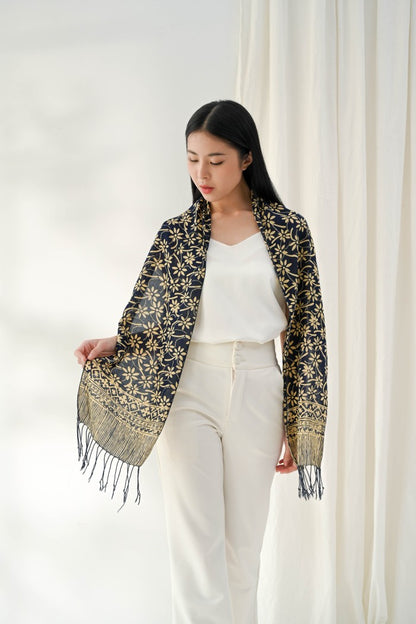 Scarf Batik Melati Tangkai - Blue | DNC