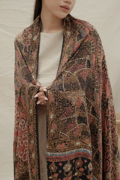 Selendang Sutra Batik Tulis - Sangga Langit - Black Pink
