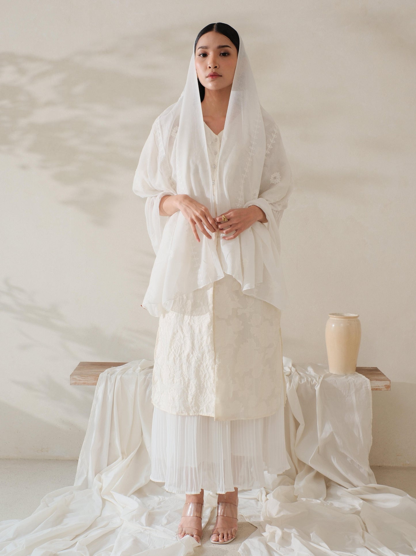 Noor in White Shawl - Selendang Batik