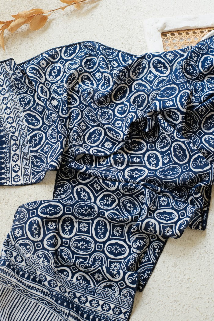 Scarf Batik TCC Kawung Bunga Blue
