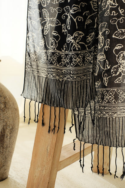 Scarf Batik TCE Daun Rambat Black