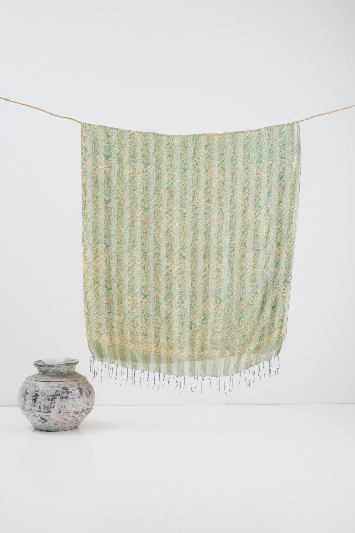 Selendang Sutra Batik - Parang Bunga Kombi in Green - 90