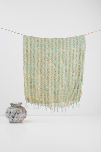 Selendang Sutra Batik - Parang Bunga Kombi in Green - 90