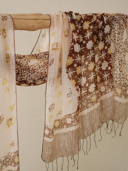 Batik Ratu - Selendang Sutra Batik - Truntum Daun - Brown