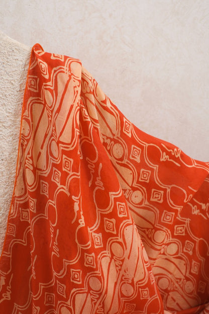 Syal Batik Sutra Parang Rusak - Orange - 45