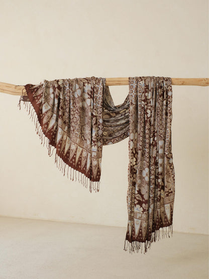 Selendang Sutra Batik Tulis - Semanggi - Brown