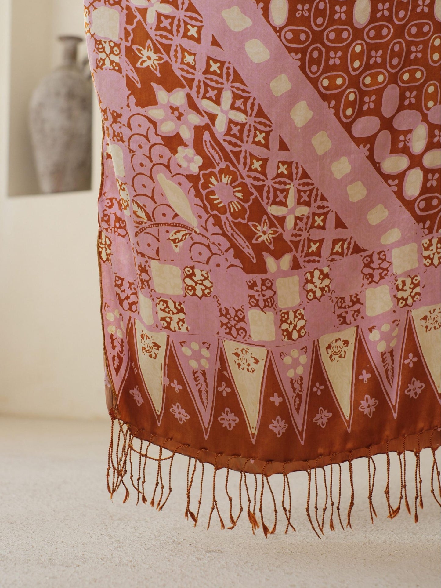 Selendang Sutra Batik Tulis - Kawung Sisik - Purple Brown