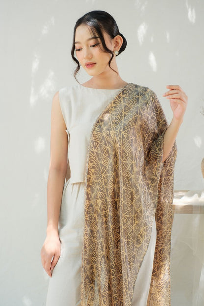 Syal Batik Sutra Parang Songket - Grey - 45
