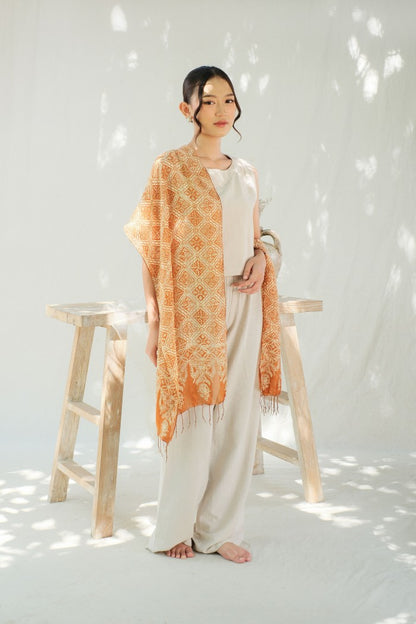 Syal Batik Sutra Kotak Ketapang - Gold - 45
