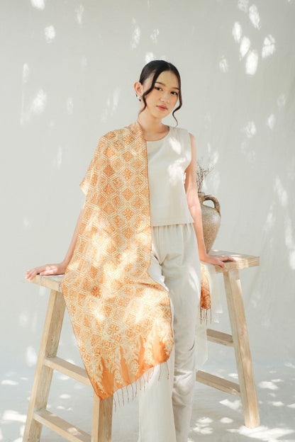 Syal Batik Sutra Kotak Ketapang - Gold - 45