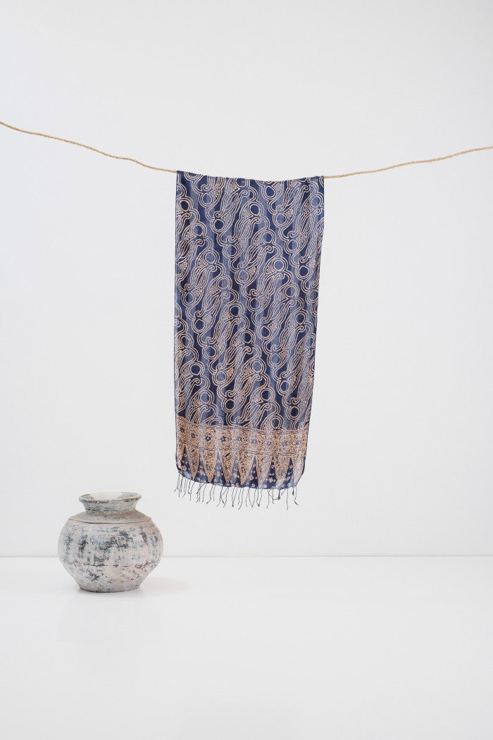 Syal Batik Sutra Parang Rusak - Blue - 45