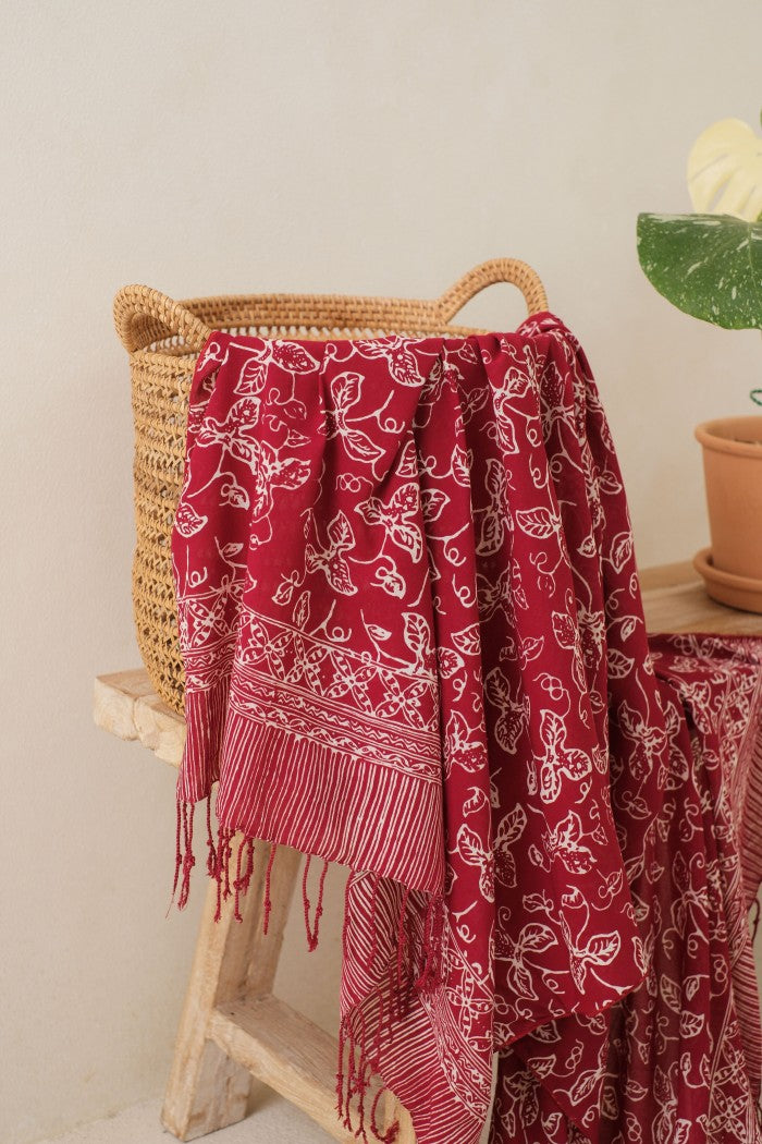 Selendang Batik TCN Daun Rambat Maroon - 80