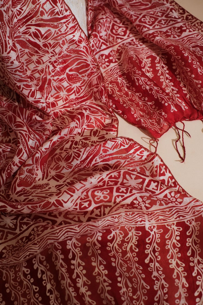 Syal Batik Sutra Kawung Padi - Red - 45