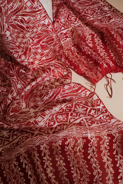 Syal Batik Sutra Kawung Padi - Red - 45