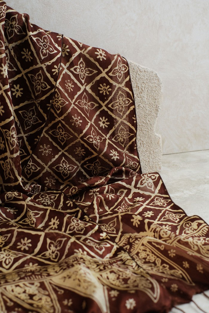 Syal Batik Sutra Songket Batak - Brown - 45