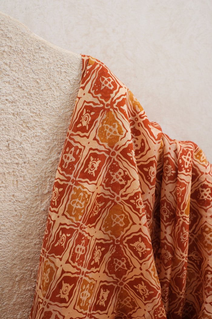 Selendang Sutra Batik - Kotak in Orange  - 90