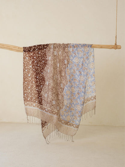 Batik Ratu - Selendang Sutra Batik - Daun Karang - Brown Blue