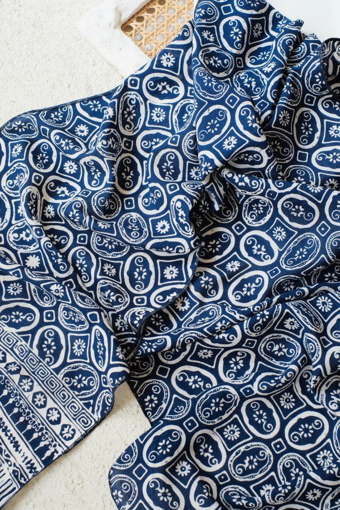 Scarf Batik TCC Kawung Bunga Blue