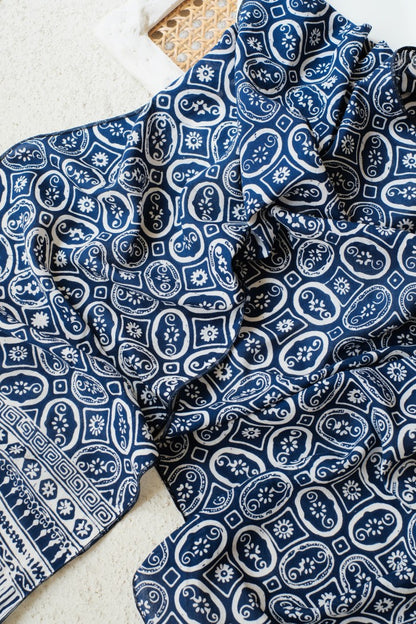 Scarf Batik TCC Kawung Bunga Blue