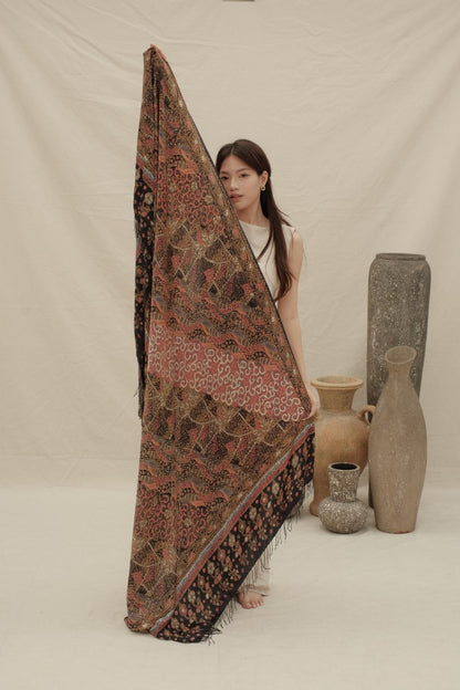 Selendang Sutra Batik Tulis - Sangga Langit - Black Pink