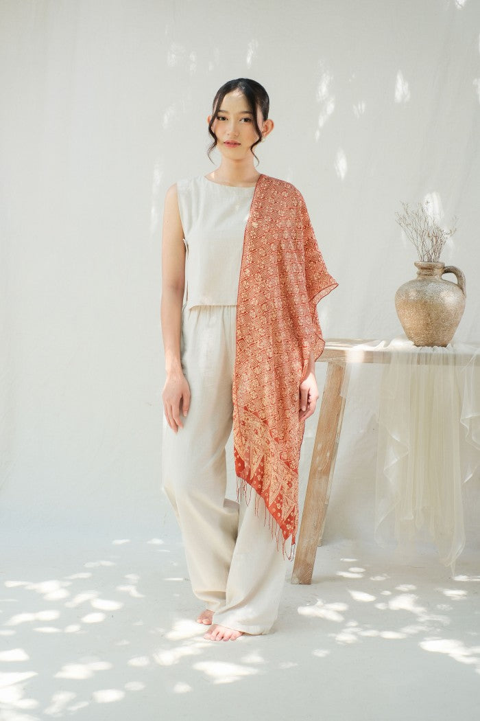 Syal Batik Sutra Semanggi - Red - 45