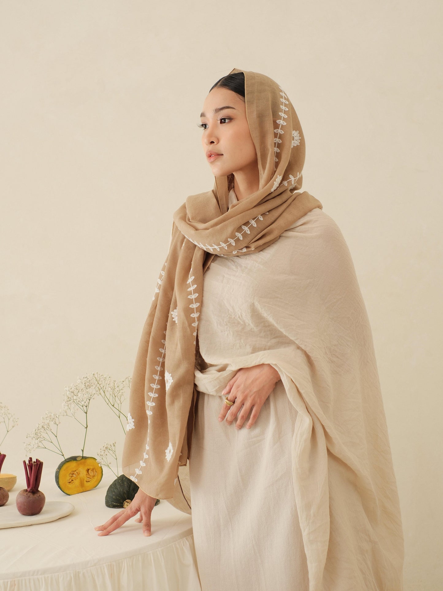 Noor in Brown Shawl - Selendang Batik